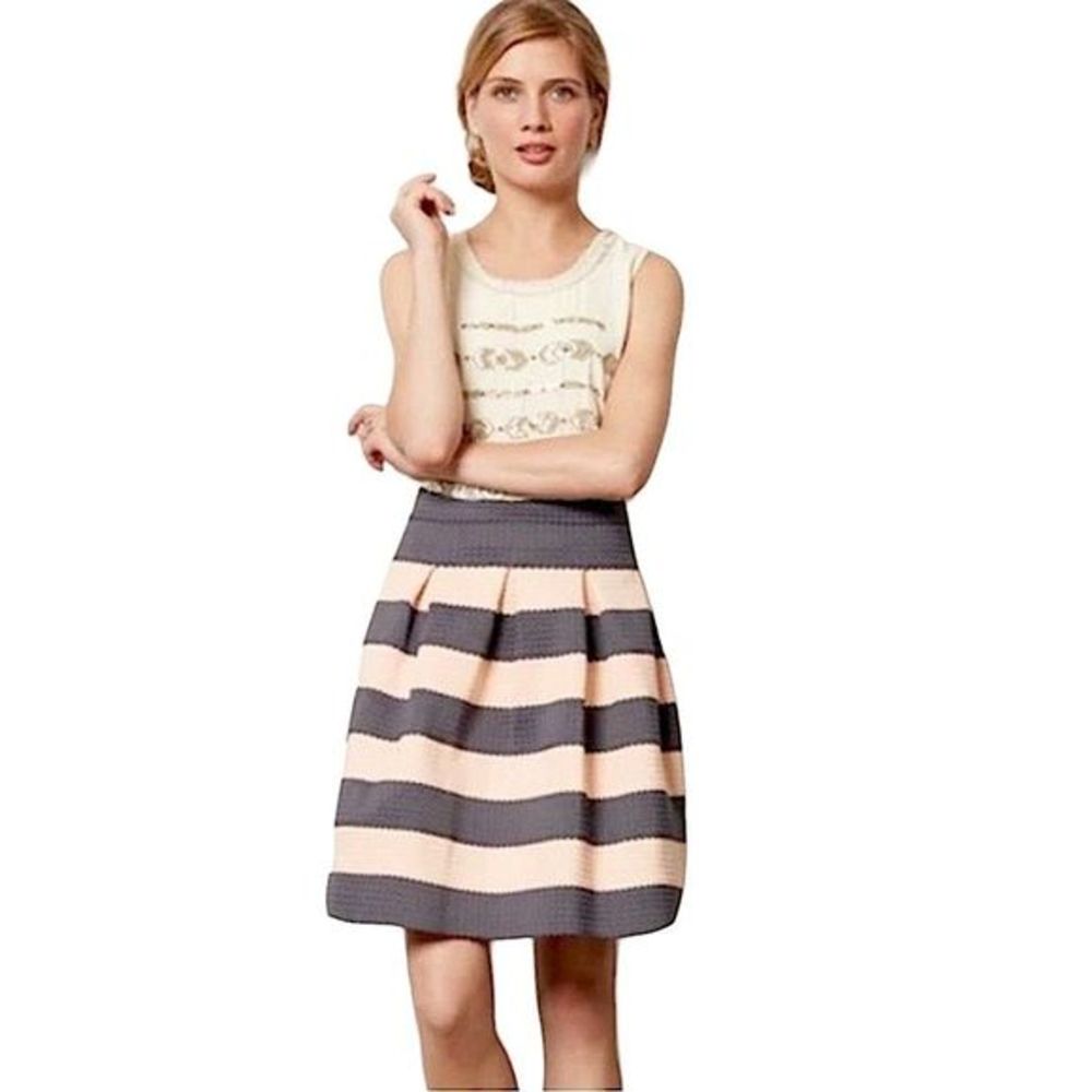 Anthropologie Grey & Blush Striped "Ponte Bell Skirt" by Girls From Savoy